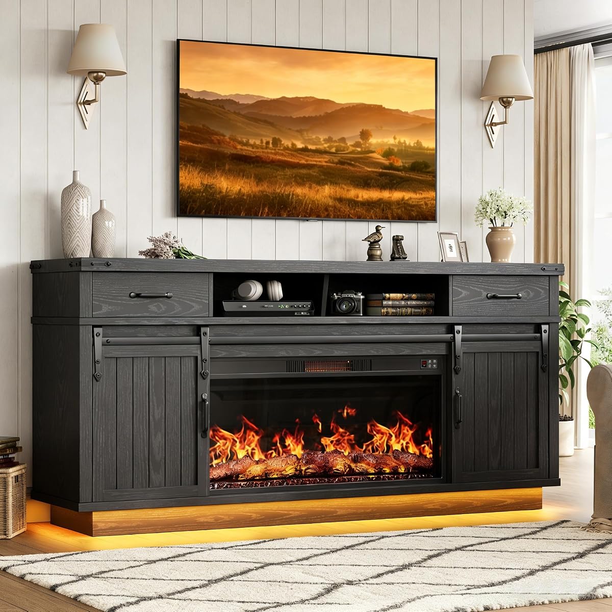 70'' Fireplace TV Stand with 36‘’ Electric Fireplace