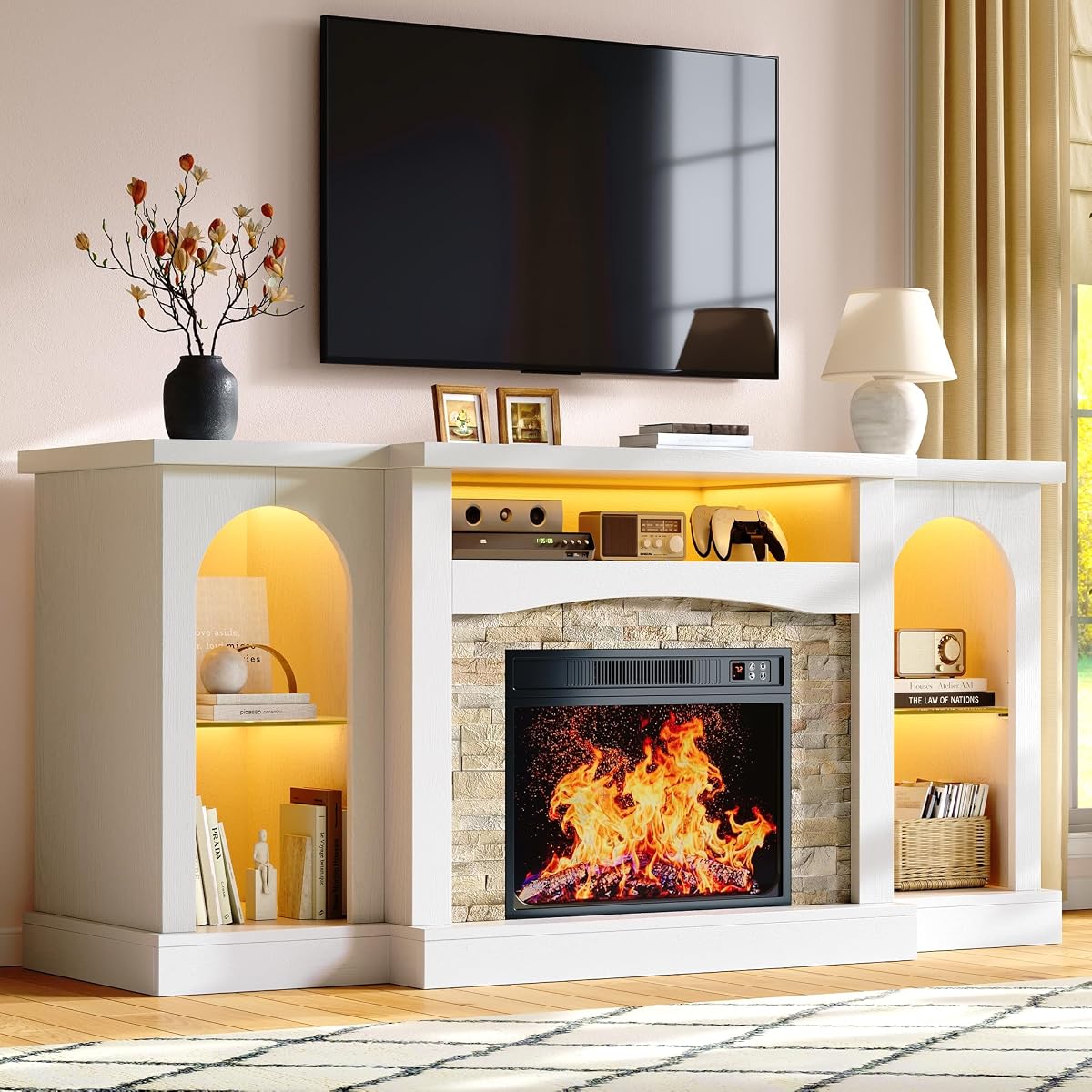 White Electric Fireplace TV Stand Entertainment Center with Fireplace