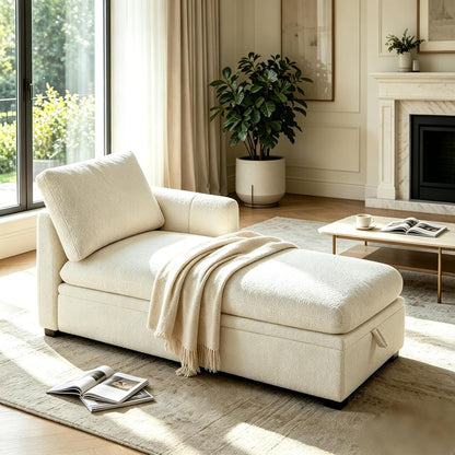 Oversized 70.47'' Chaise Lounge Chair with Storage, Boucle White
