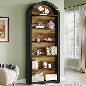 6-Tier Black Arched Bookshelf, 77.16" Tall Arched Bookcase with Storage Shelves, view 2