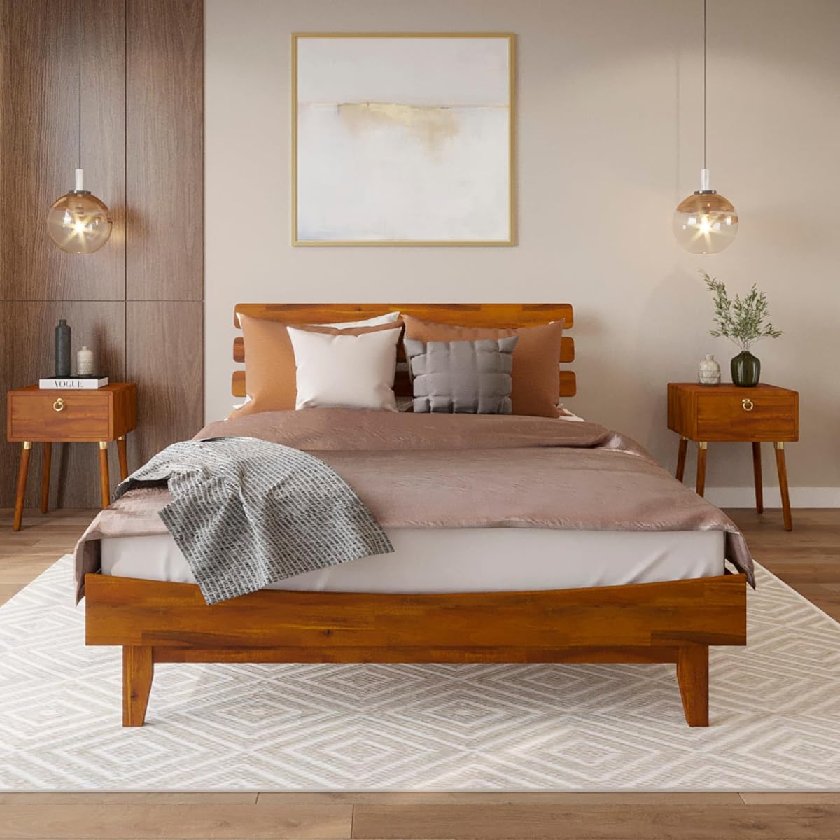Caden 15 Inch Deluxe Bed Frame with Adjustable Headboard, Mid Century