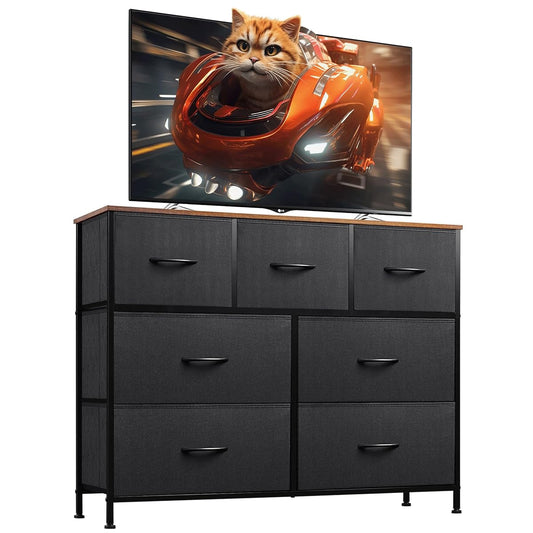 Dresser for Bedroom, 7 Drawers, TV Stand, Rustic Brown