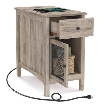 VASAGLE Side Table with Storage, End Table with USB Ports and Outlets, Nightstand with Charging Station, Drawer, Storage Cabinet, Magazine Rack, for Living Room, Bedroom, Greige ULET312T02