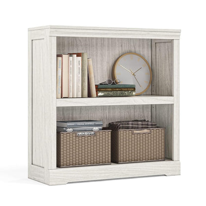 2-Tier Bookcase and Bookshelf, Small Wood Display Storage Shelves Farmhouse Bookshelf for Home Office, Living Room, Bed Room - White Oak