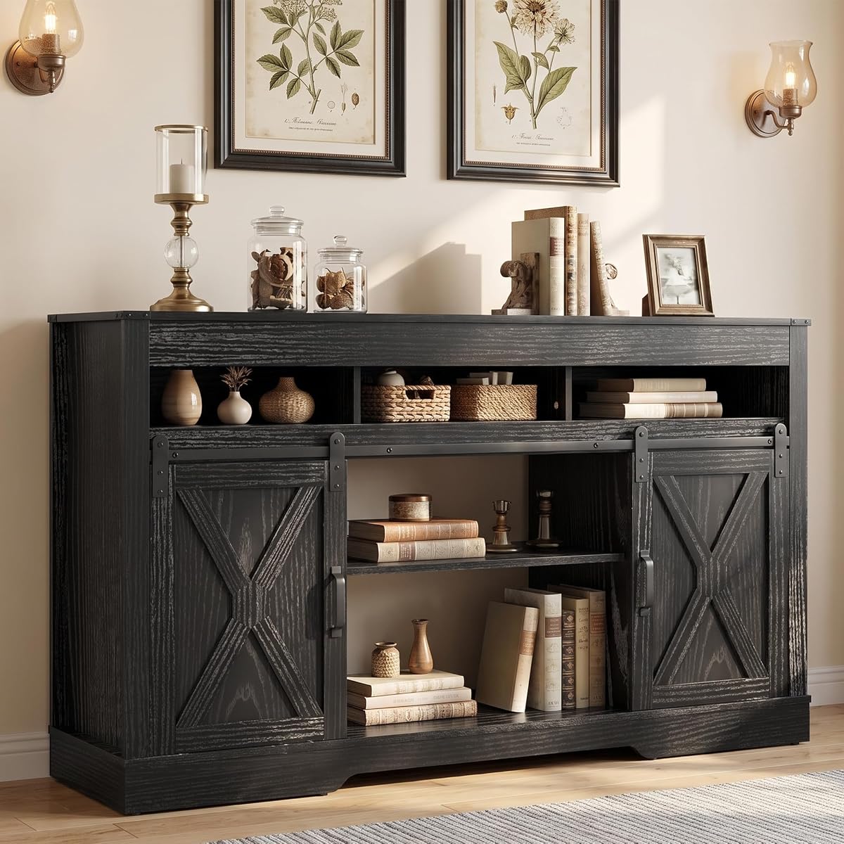 Farmhouse TV Stand for 65+ Inch TV, Tall Entertainment Center