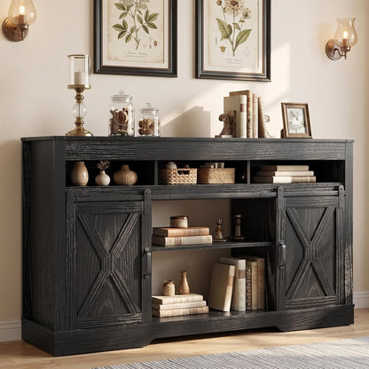 Farmhouse TV Stand for 65+ Inch TV, Tall Entertainment Center