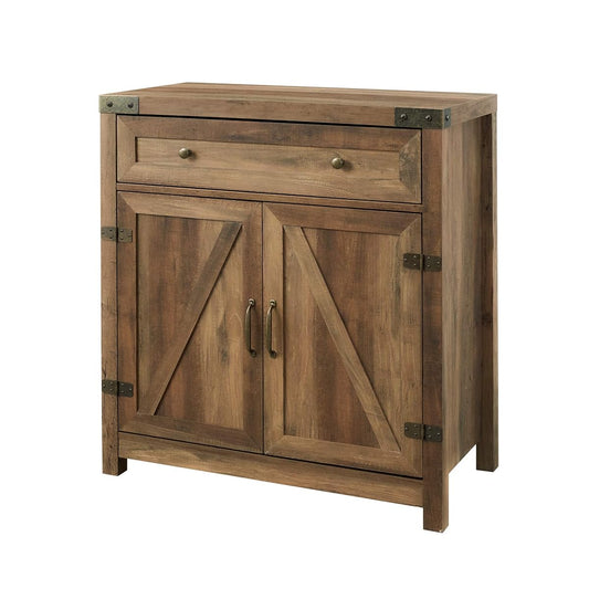 Cass Modern Farmhouse Double Barn Door Accent Cabinet, 30 Inch, Rustic Oak