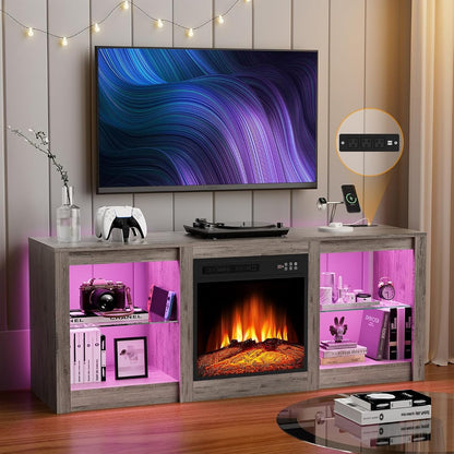 Electric Fireplace TV Stand with 18 inch Fireplace Up to 65" TVs-Led