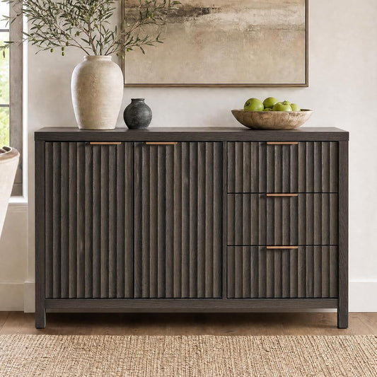 Home Fluted Sideboard Cabinet 46.6" Black Oak
