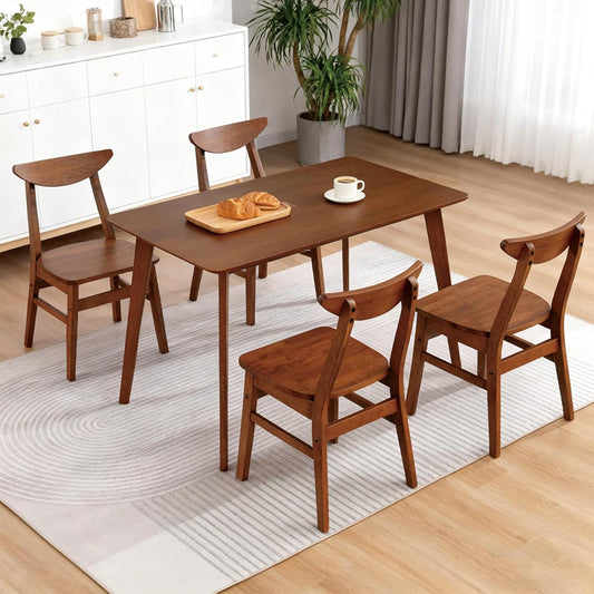 Wood Dining Table Set for 4, 43.3" Solid Wood Kitchen Table & 4 Curved Back Support Chairs, Farmhouse Natural Kitchen Table and Chairs for Small Apartment, Dining Room Kitchen