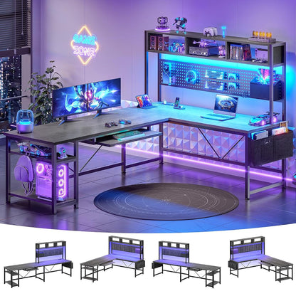 L Shaped Office Desk with Hutch, Reversible 94.5" Computer Desk