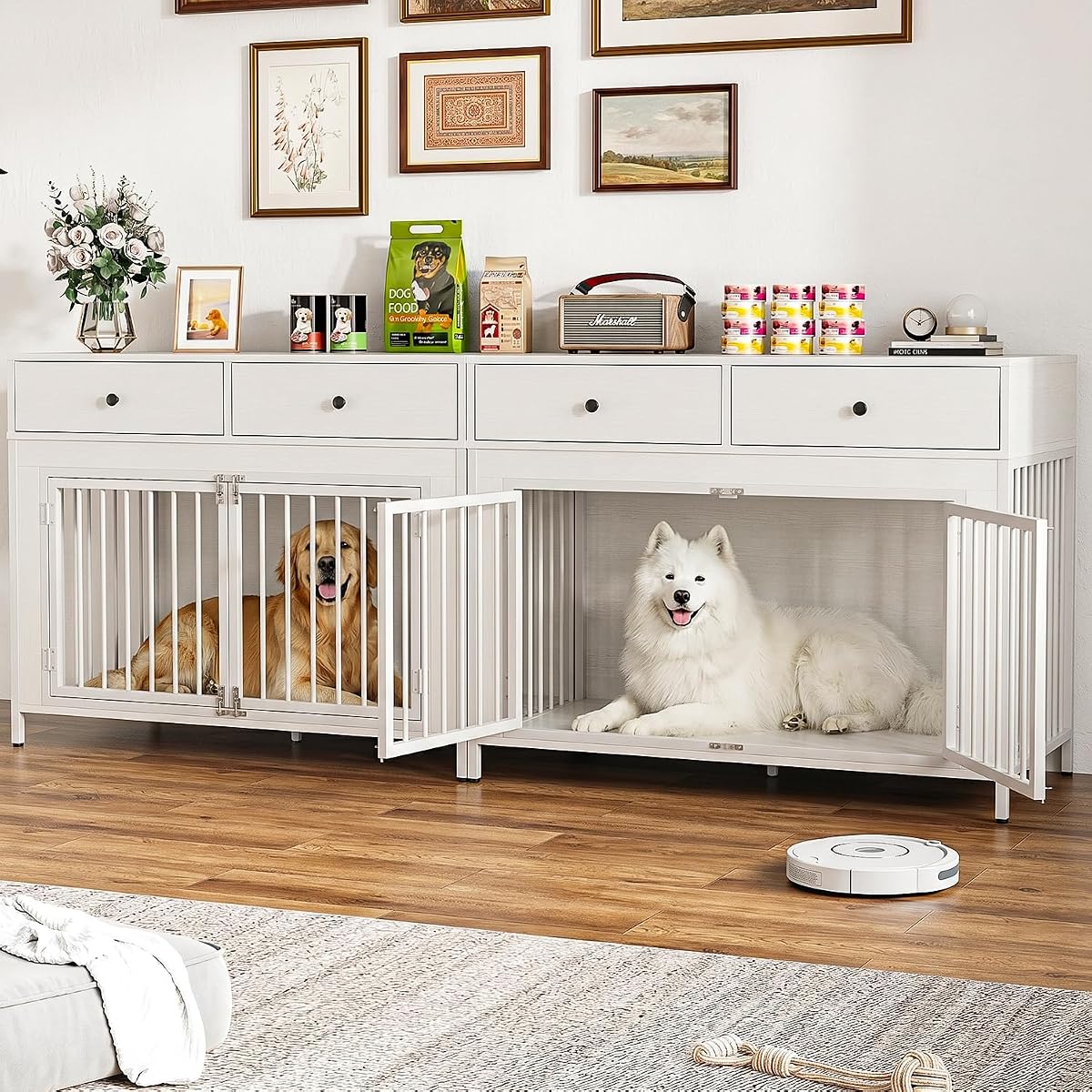 44 Inch Large Dog Crate Furniture with Storage Drawers