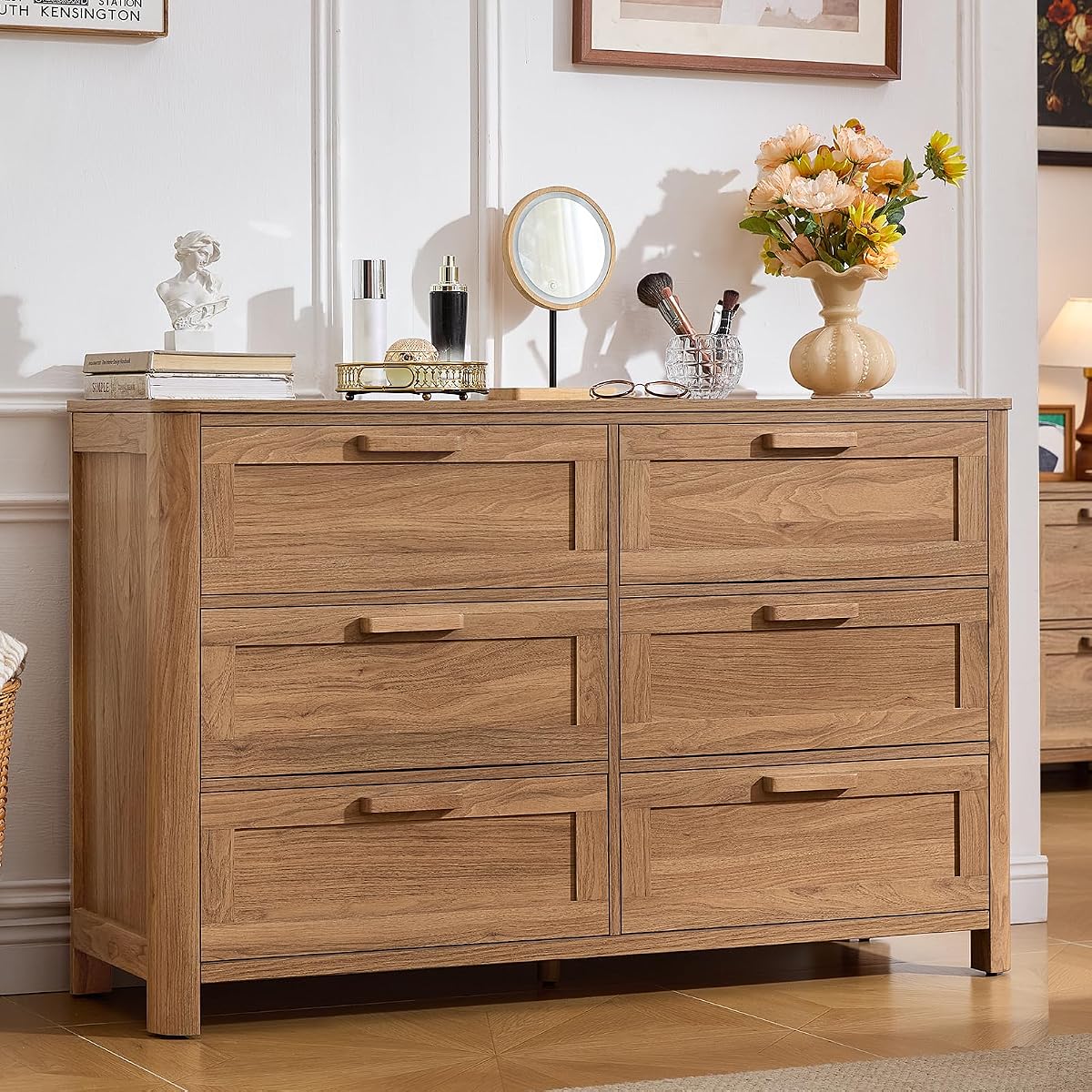 Farmhouse 6 Drawer Dresser for Bedroom, Brown