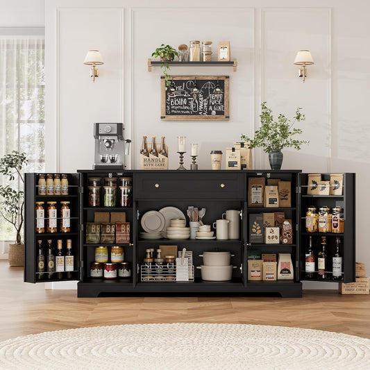54" W Kitchen Buffet Cabinet with Storage, Coffee Bar Cabinet, Black