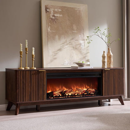 70" Fluted Fireplace TV Stand with 36" Electric Fireplace, Dark Walnut