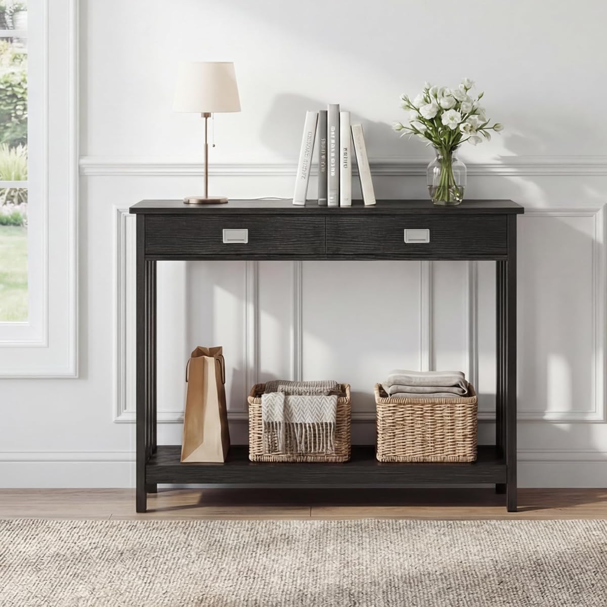 39" Black Entryway Table with Drawer, Narrow Console Table with Storage Shelf, Sofa Table for Living Room, Entryway, and Hallway