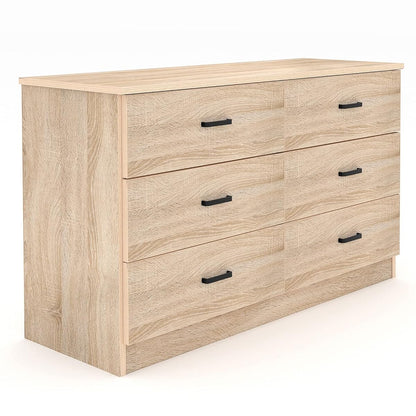 Dresser for Bedroom, 6 Drawer Double Dresser, Modern Chest of Drawers with Deep Drawers, TV Stand Large Storage Organizer for Living Room, Closet (Light Oak)