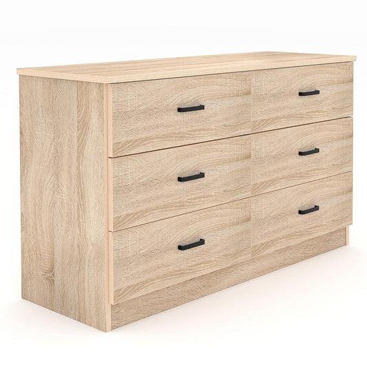 Dresser for Bedroom, 6 Drawer Double Dresser, Modern Chest of Drawers with Deep Drawers, TV Stand Large Storage Organizer for Living Room, Closet (Light Oak)