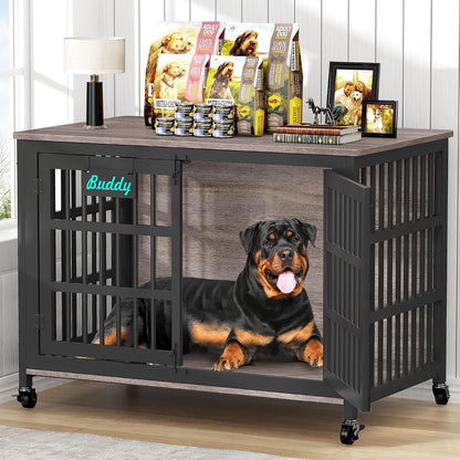 46"/42"/33" XXL Heavy Duty Dog Crate Furniture with Casters