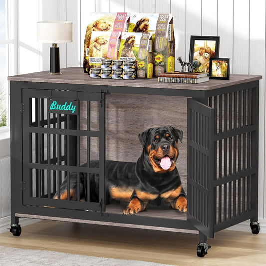 46"/42"/33" XXL Heavy Duty Dog Crate Furniture with Casters