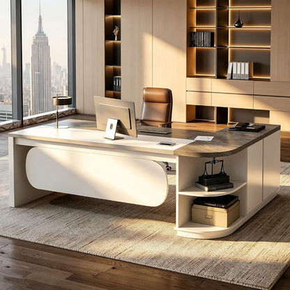 Executive Desk L Shaped Office Desk with Storage Cabinet