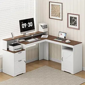 63" Farmhouse L Shaped Executive Desk, view 2