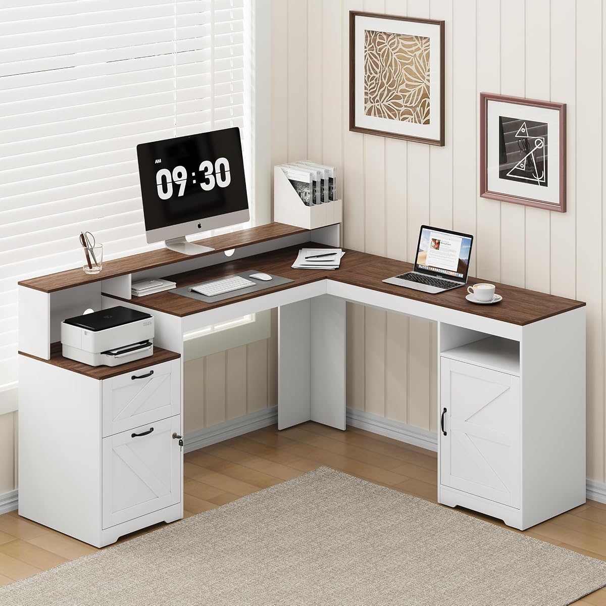 63" Farmhouse L Shaped Executive Desk