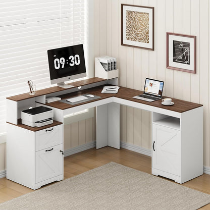 63" Farmhouse L Shaped Executive Desk