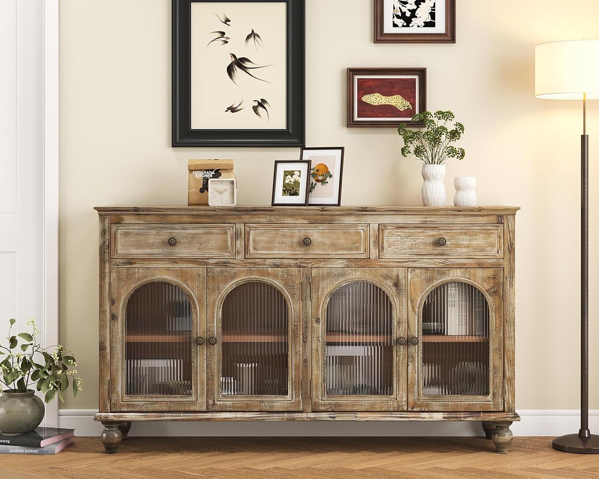 59"Solid Wood Sideboard Buffet Cabinet,Credenza Storage with Drawers
