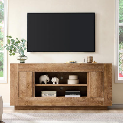 70" TV Stand for 80" TV, Thick Block Media Console, Light Knotty Oak