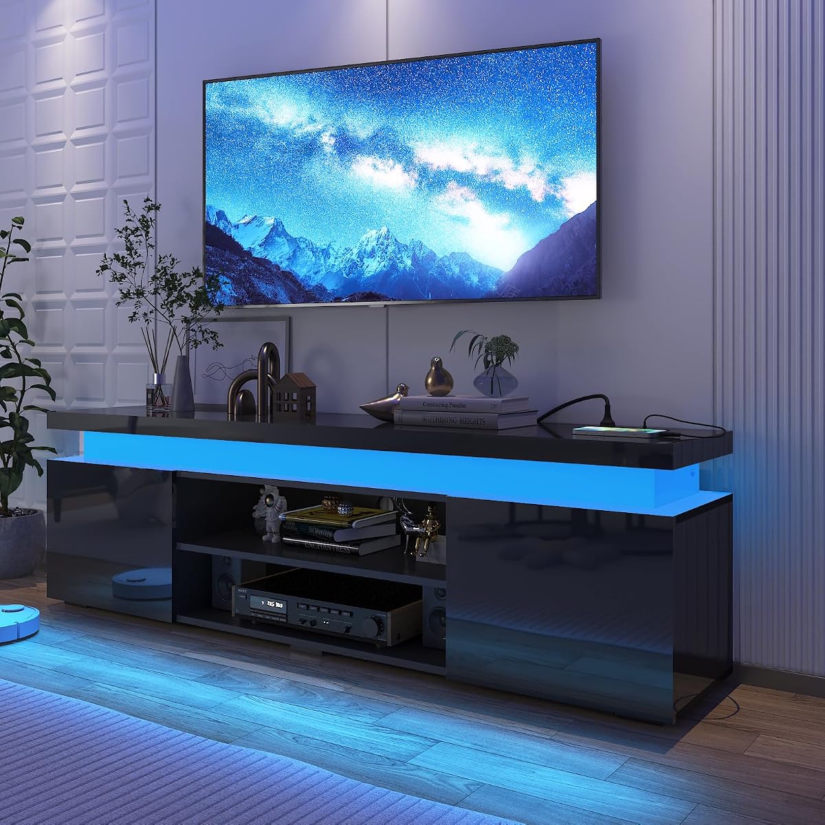 LED TV Stand for 75 Inch TV, Modern TV Stand with Power Outlet