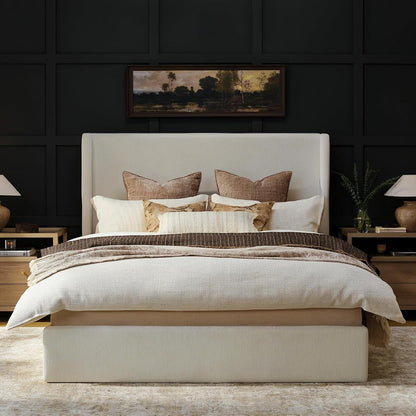 King Size Upholstered Platform Bed Frame with Tall Wingback Headboard