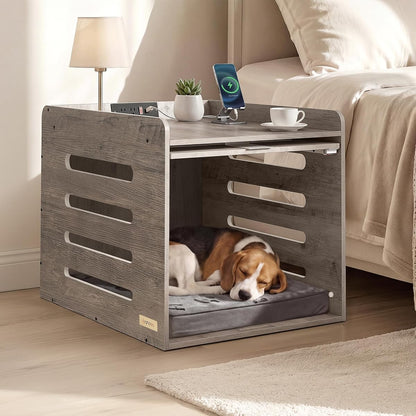Modern Dog Crate Furniture, Charging Station, Flip-Up Hidden Door