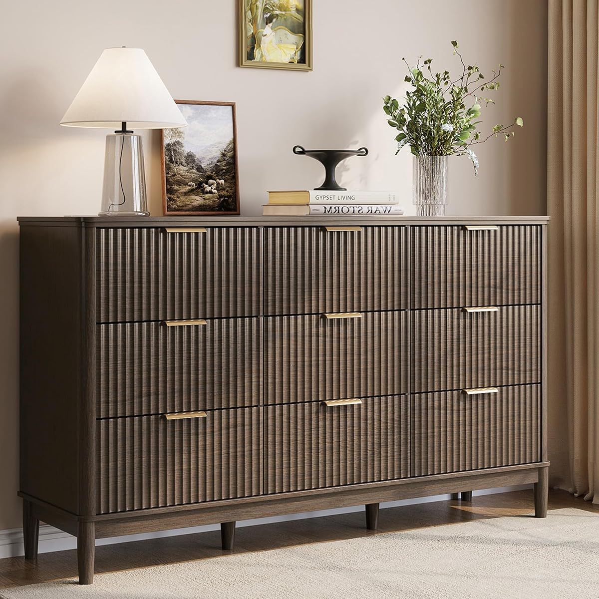 Fluted 9 Drawer Dresser for Bedroom