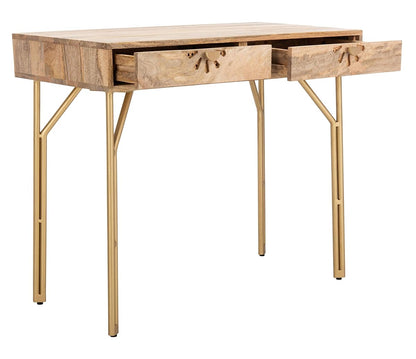 SAFAVIEH Home Lily Natural Cane and Brass 2-Drawer 30-inch Home Office Desk