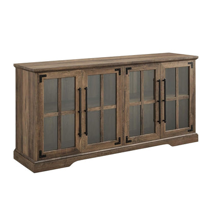Farmhouse Barn Glass Door Wood Universal TV Stand for TV's up to 64" Flat Screen Living Room Storage Cabinet Doors and Shelves Entertainment Center, 58 Inch, Rustic Oak