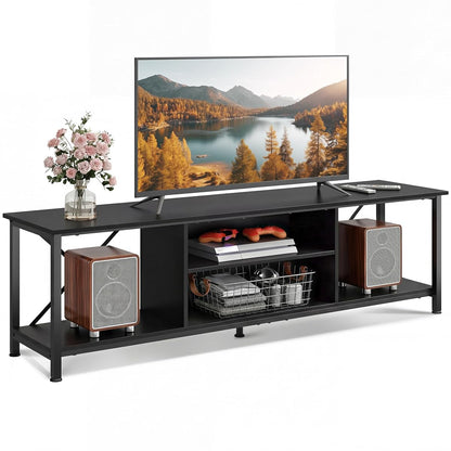 Industrial TV Stand for Up to 70 inch TV, Heavy-Duty Metal Frame Entertainment Center with Adjustable Shelves & Cable Management, Large Media Console for Living Room, Black