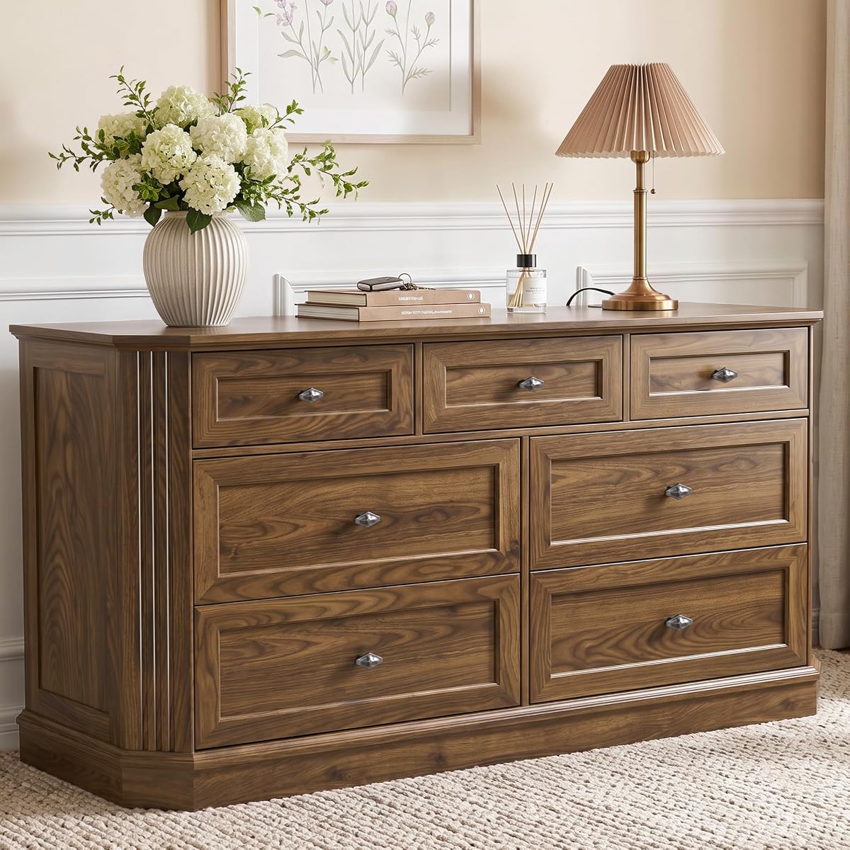 7 Drawers Dresser for Bedroom, 54" Wide Chest of Drawers w/Charging Station