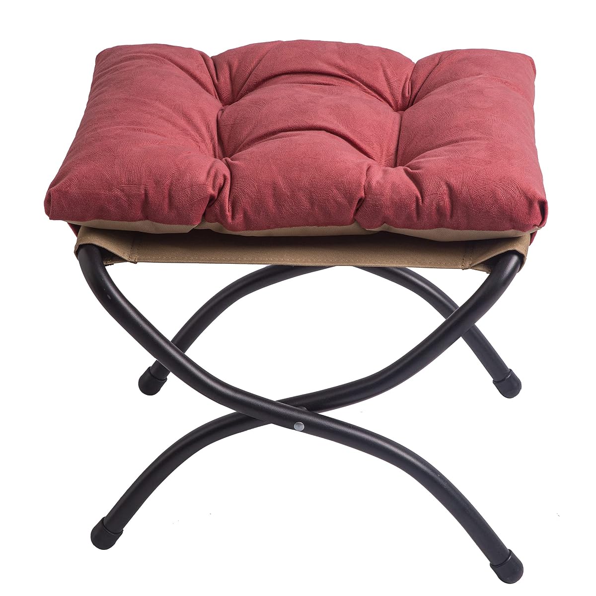 15" Foldable Foot Stool Ottoman with Metal Frame - Washable Red Upholstered Indoor/Outdoor Footrest for Living Room, Bedroom, Patio - Space-Saving Compact Design
