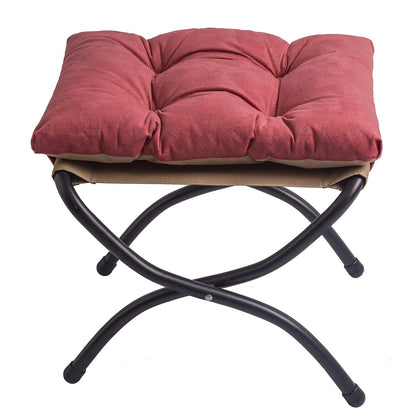 15" Foldable Foot Stool Ottoman with Metal Frame - Washable Red Upholstered Indoor/Outdoor Footrest for Living Room, Bedroom, Patio - Space-Saving Compact Design