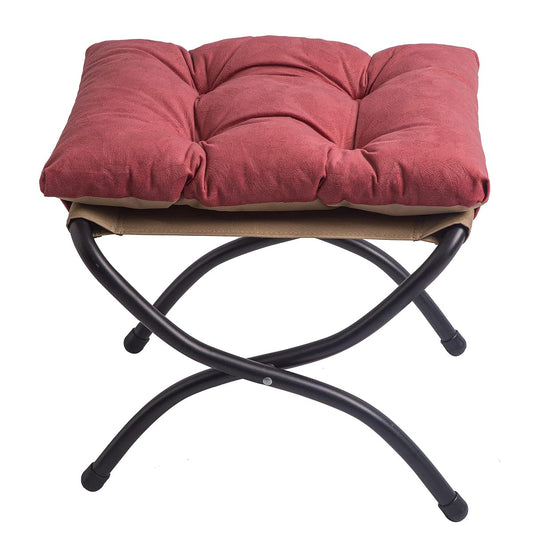 15" Foldable Foot Stool Ottoman with Metal Frame - Washable Red Upholstered Indoor/Outdoor Footrest for Living Room, Bedroom, Patio - Space-Saving Compact Design