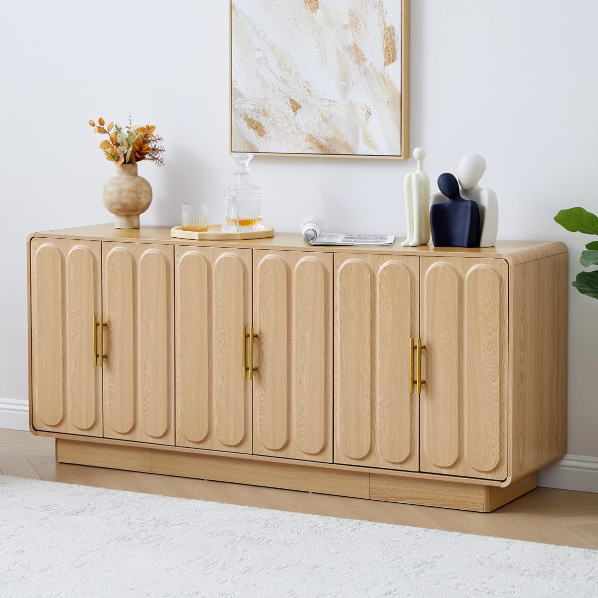 63" Modern Buffet Cabinet with Storage, Large Arched Credenza with 6 Doors