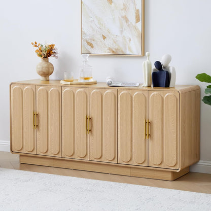 63" Modern Buffet Cabinet with Storage, Large Arched Credenza with 6 Doors