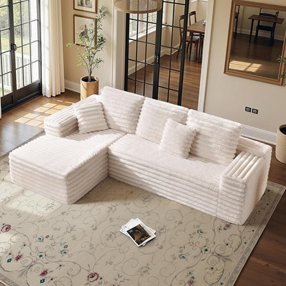 106" Oversized Modular Sectional Sofa, Deep Seat Cloud Couch with Corduroy Upholstery, L Shaped Boneless Sofas, Easy No-Assembly Lounge Couches for Living Room, Cream