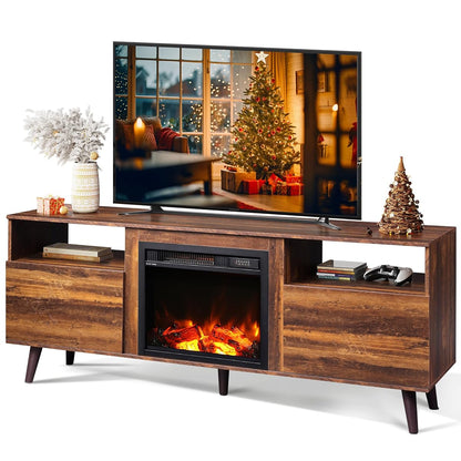 Fireplace TV Stand for 55/65 Inch TV, Storage Cabinets, Brown