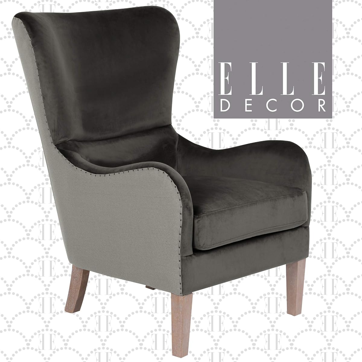 Modern Farmhouse Wingback Chair, Dark Gray/Gray