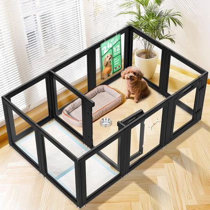 AuraSpace Clear Acrylic Indoor Dog Playpen, 24" H, 12 Panels, Black