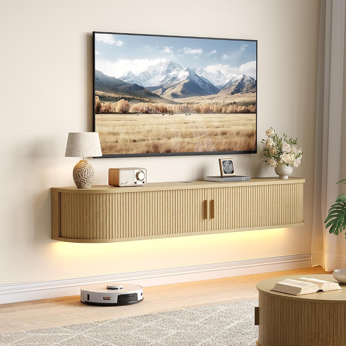 63" Floating TV Stand, Wall Mounted Entertainment Center Oak