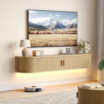 63" Floating TV Stand, Wall Mounted Entertainment Center Oak
