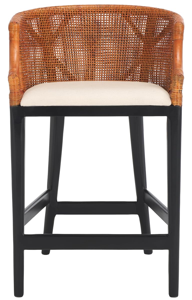 SAFAVIEH Furniture - Brando Counter Stool - Brown & Black - Solid Wood - Coastal Upholstered Design - Ideal for Kitchen, Bar Area, Dining Room - Fully Assembled (BST4000D)
